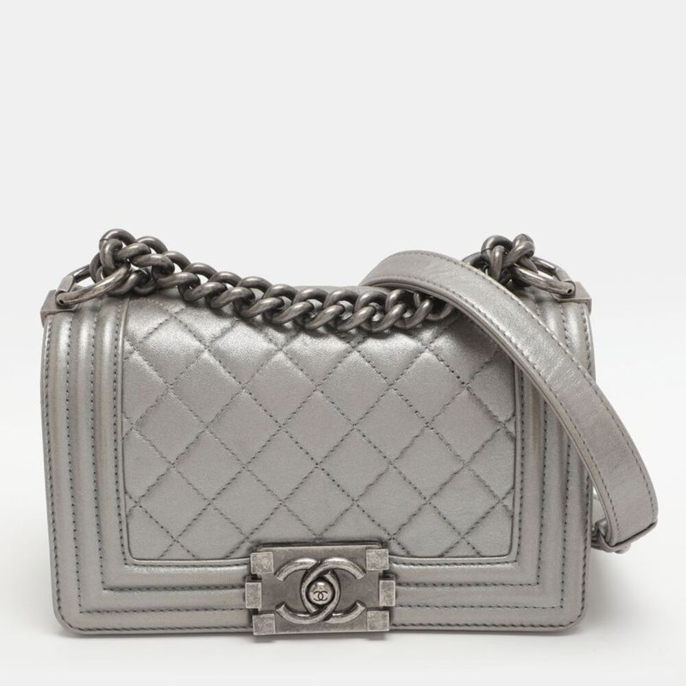 Chanel Boy Small Silver Quilted Leather Flap Bag